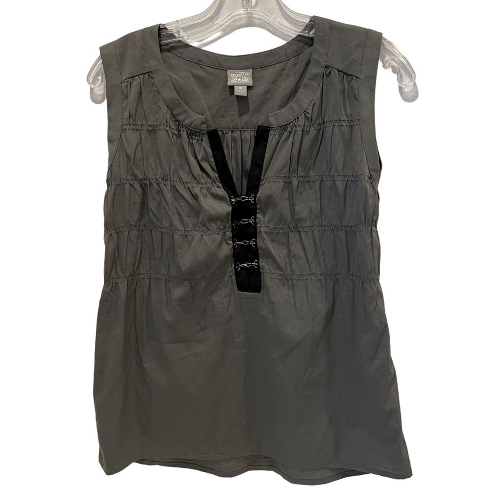 Converse One Star Gray V Neck Blouse Size Small